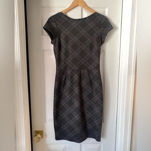 Aqua Gray Plaid Women's Fitted Sheath Dress - Sz L